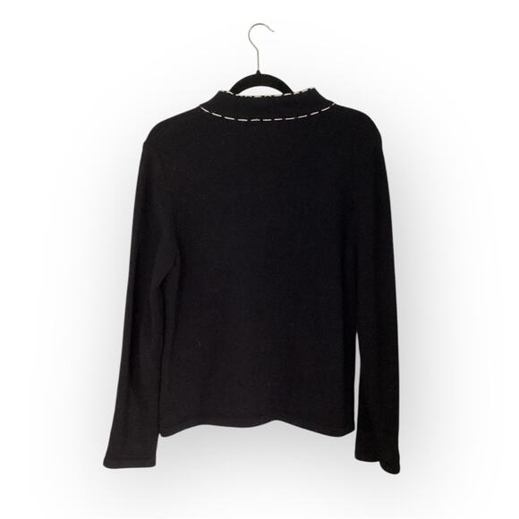 Orvis Women's Full Zip Sweater Black Embroidered Hearts Floral Size M - Picture 2 of 6